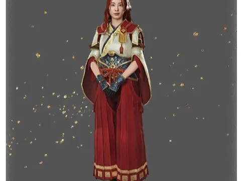 Official collab artwork showing the Hinoa outfit for the Oni Lady
