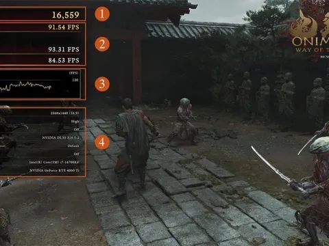 Official PC benchmark screen showing frame rate, resolution and graphics preset data