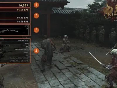 Official PC benchmark screen showing frame rate, resolution and graphics preset data